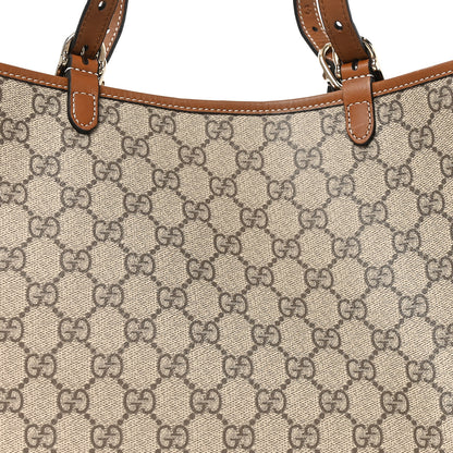 Gucci GG Supreme Monogram Emblem Large Tote Bag Beige Dark Brown 7 of 9
