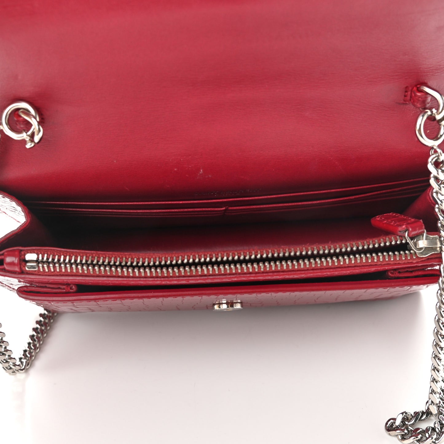 Calfskin Crocodile Embossed Monogram Sunset Chain Wallet Amaretto