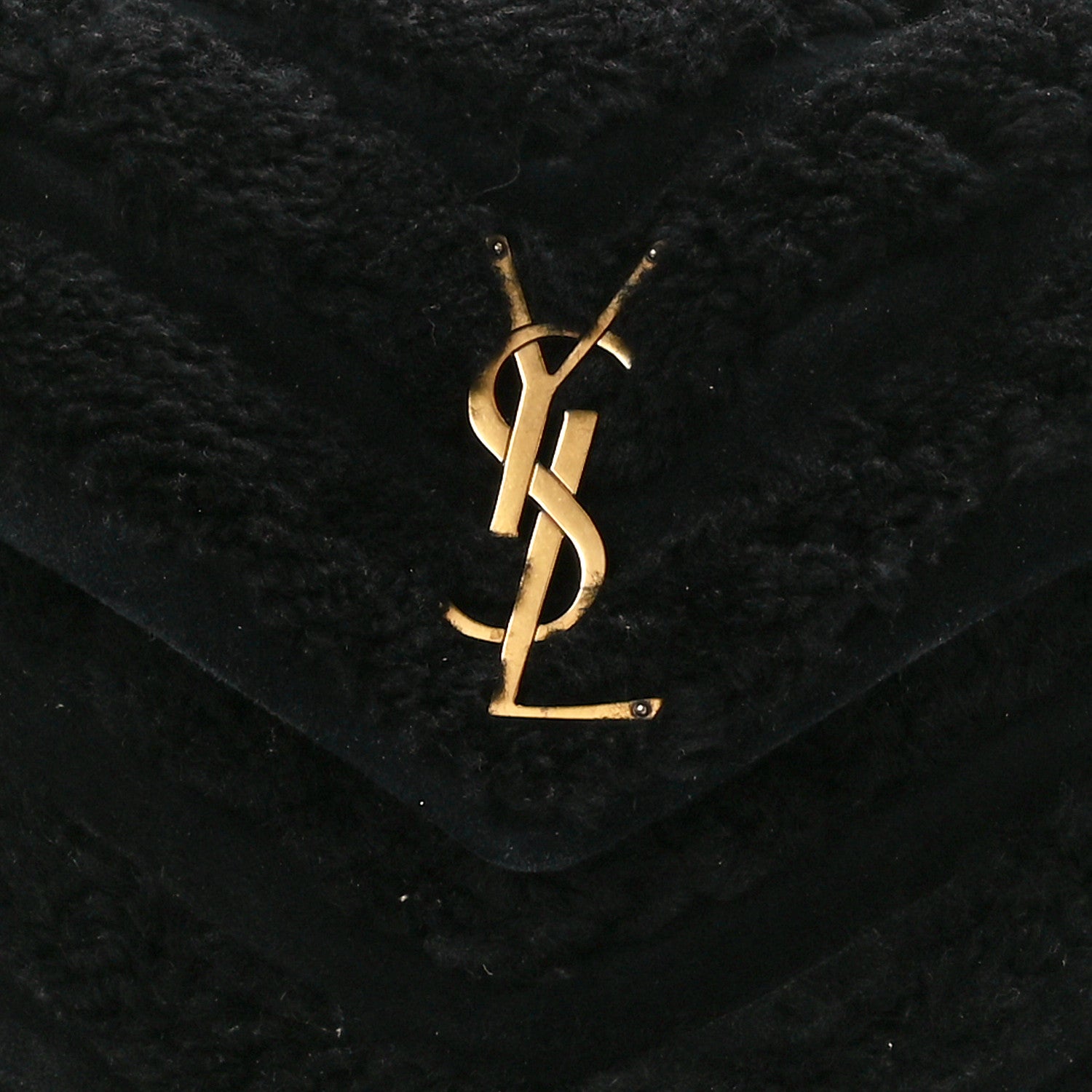 Saint Laurent Suede Shearling Y Quilted Monogram Small Loulou Chain Satchel Black 10 of 12