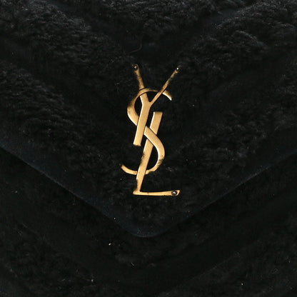 Saint Laurent Suede Shearling Y Quilted Monogram Small Loulou Chain Satchel Black 10 of 12