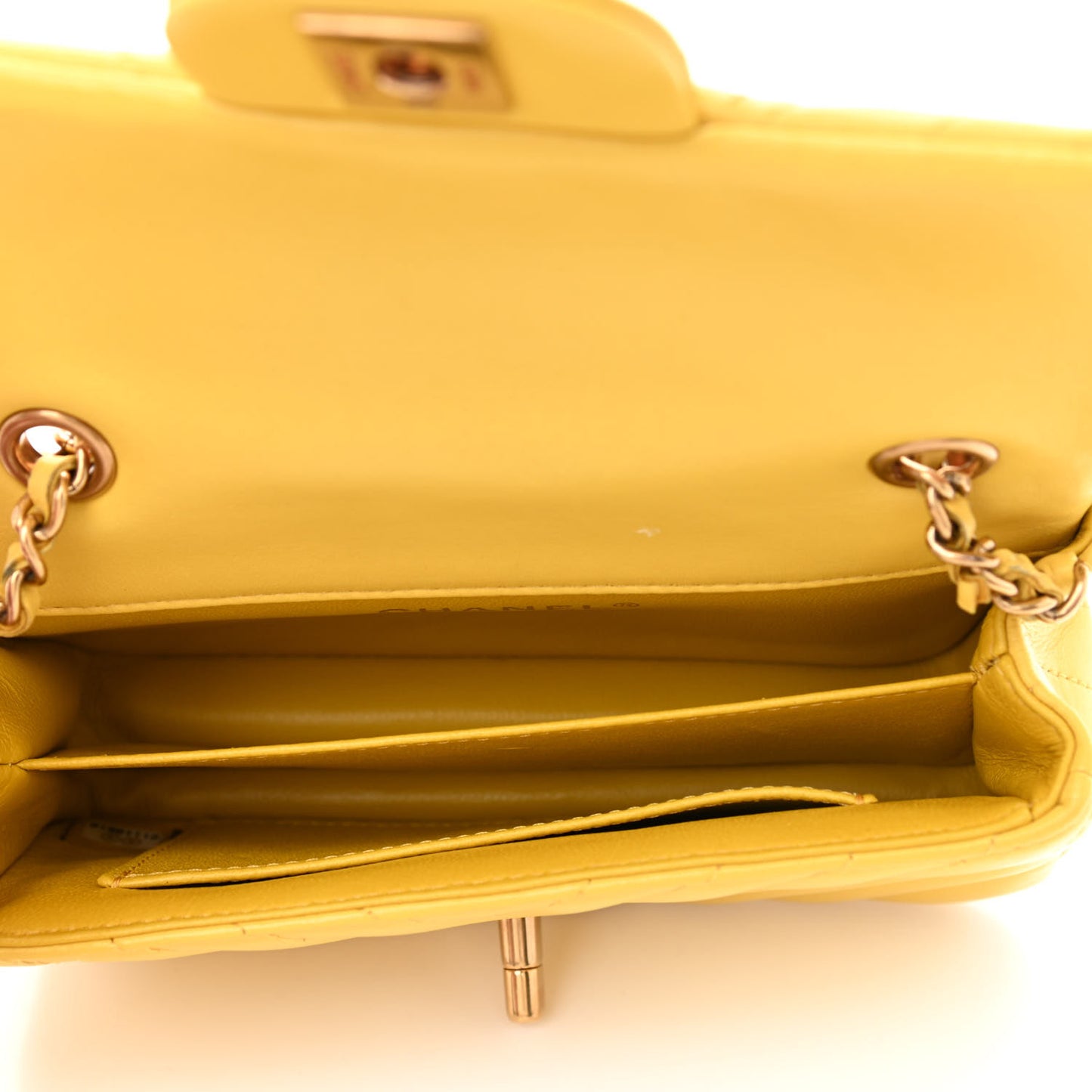 Lambskin Chevron Quilted Extra Mini Rectangular Flap Yellow