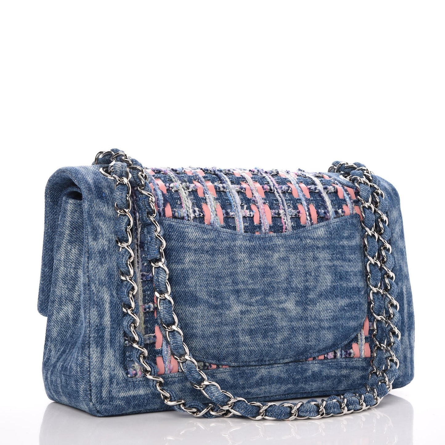 Denim Tweed Quilted Medium Double Flap Blue
