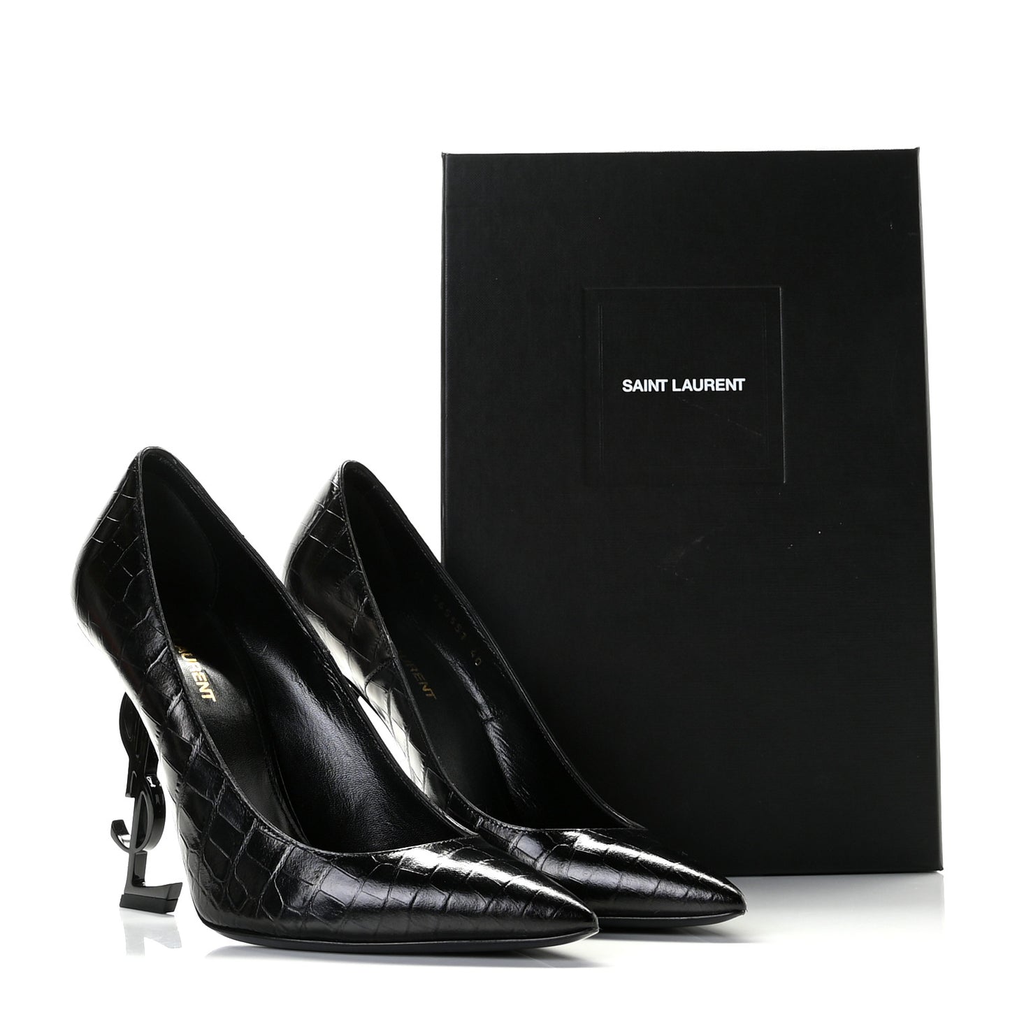 Calfskin Crocodile Embossed Opyum 110 Pumps 40 Black