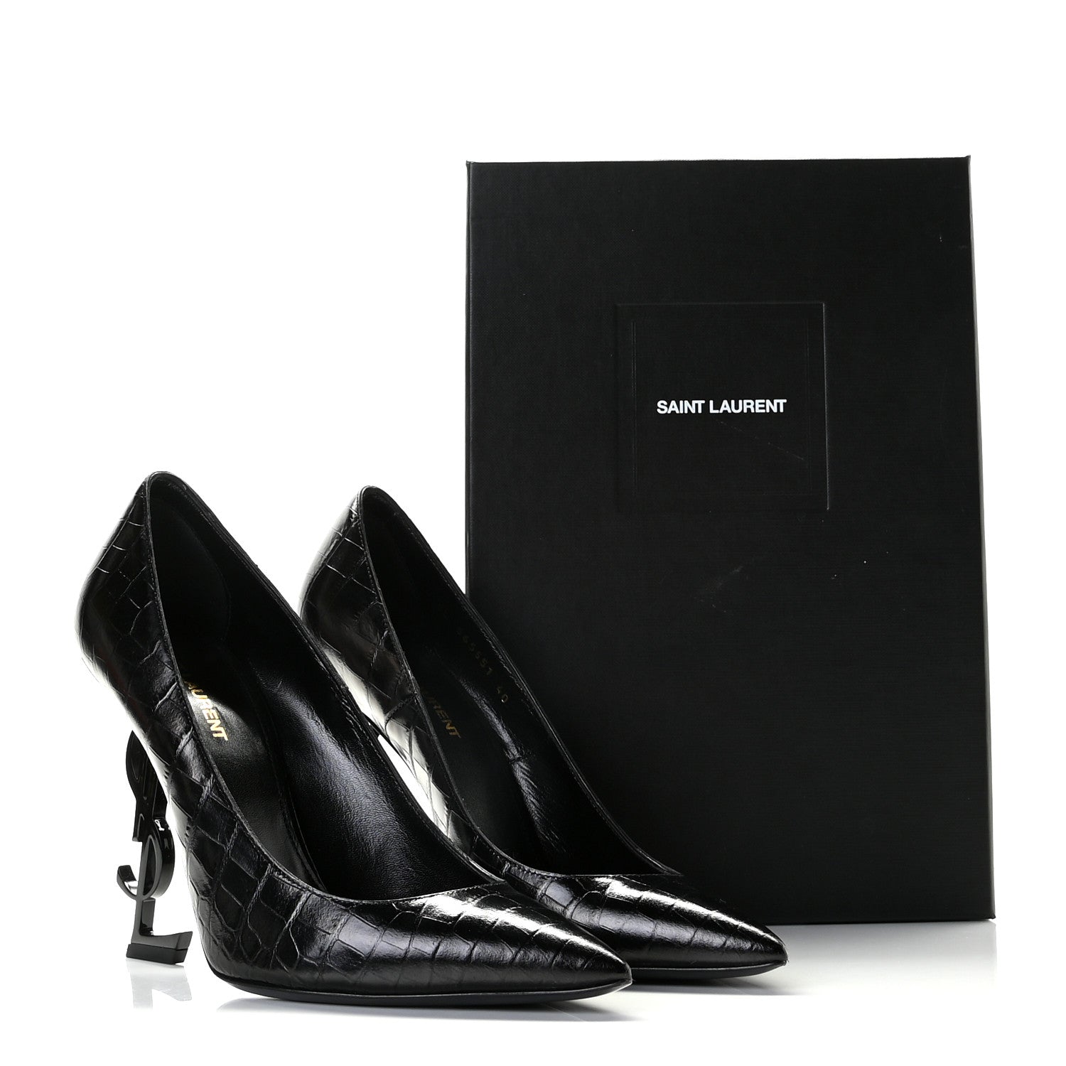 Saint Laurent Calfskin Crocodile Embossed Opyum 110 Pumps 40 Black 13 of 13