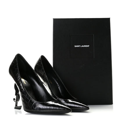 Saint Laurent Calfskin Crocodile Embossed Opyum 110 Pumps 40 Black 13 of 13