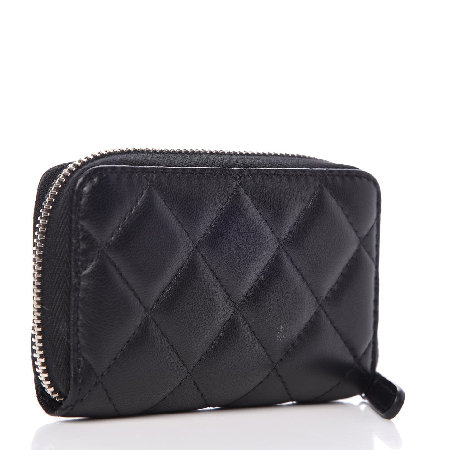 Lambskin Quilted Zip Around Coin Purse Wallet Black