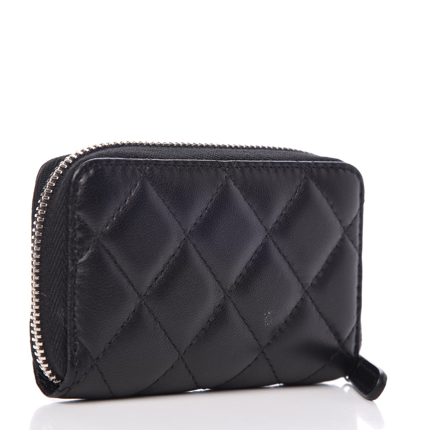 Chanel Lambskin Quilted Zip Around Coin Purse Wallet Black 3 of 8
