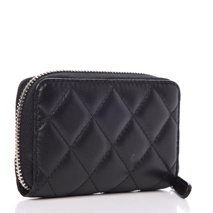 Chanel Lambskin Quilted Zip Around Coin Purse Wallet Black 3 of 8