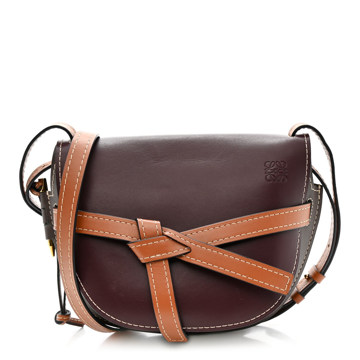 Loewe Calfskin Small Gate Crossbody Bag Oxblood Tan Taupe 1 of 10