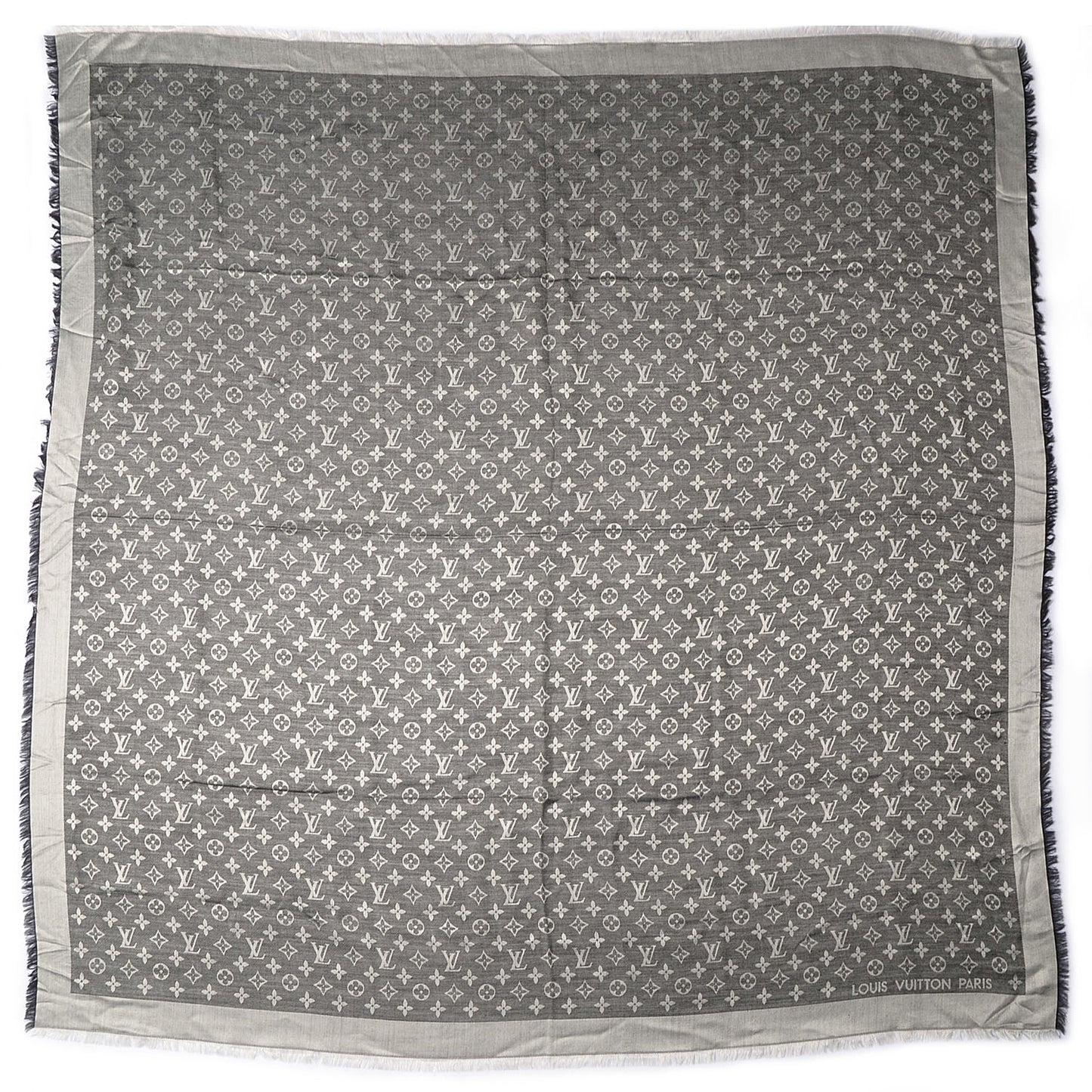 Wool Silk Monogram Denim Shawl Black