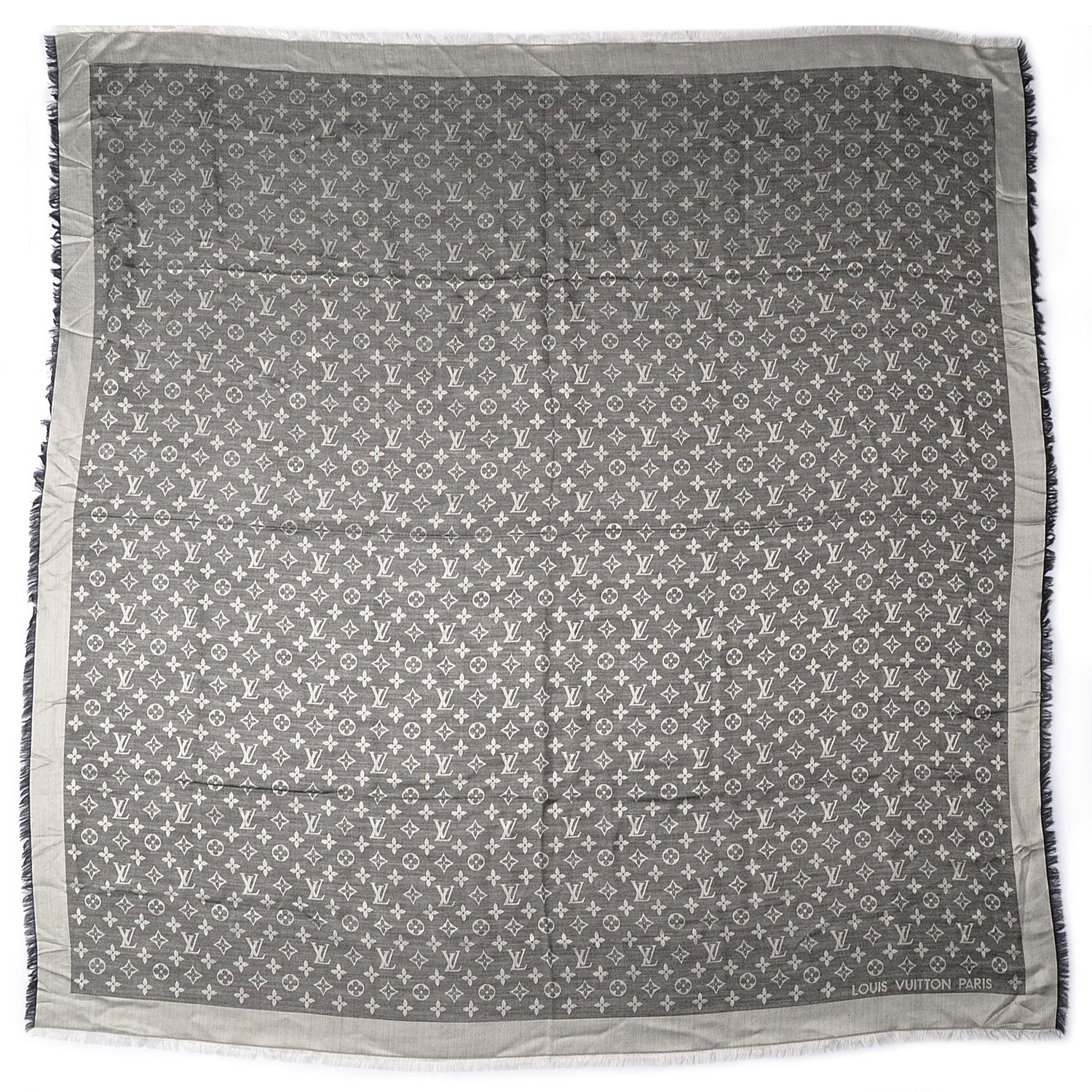 Louis Vuitton Wool Silk Monogram Denim Shawl Black 3 of 4