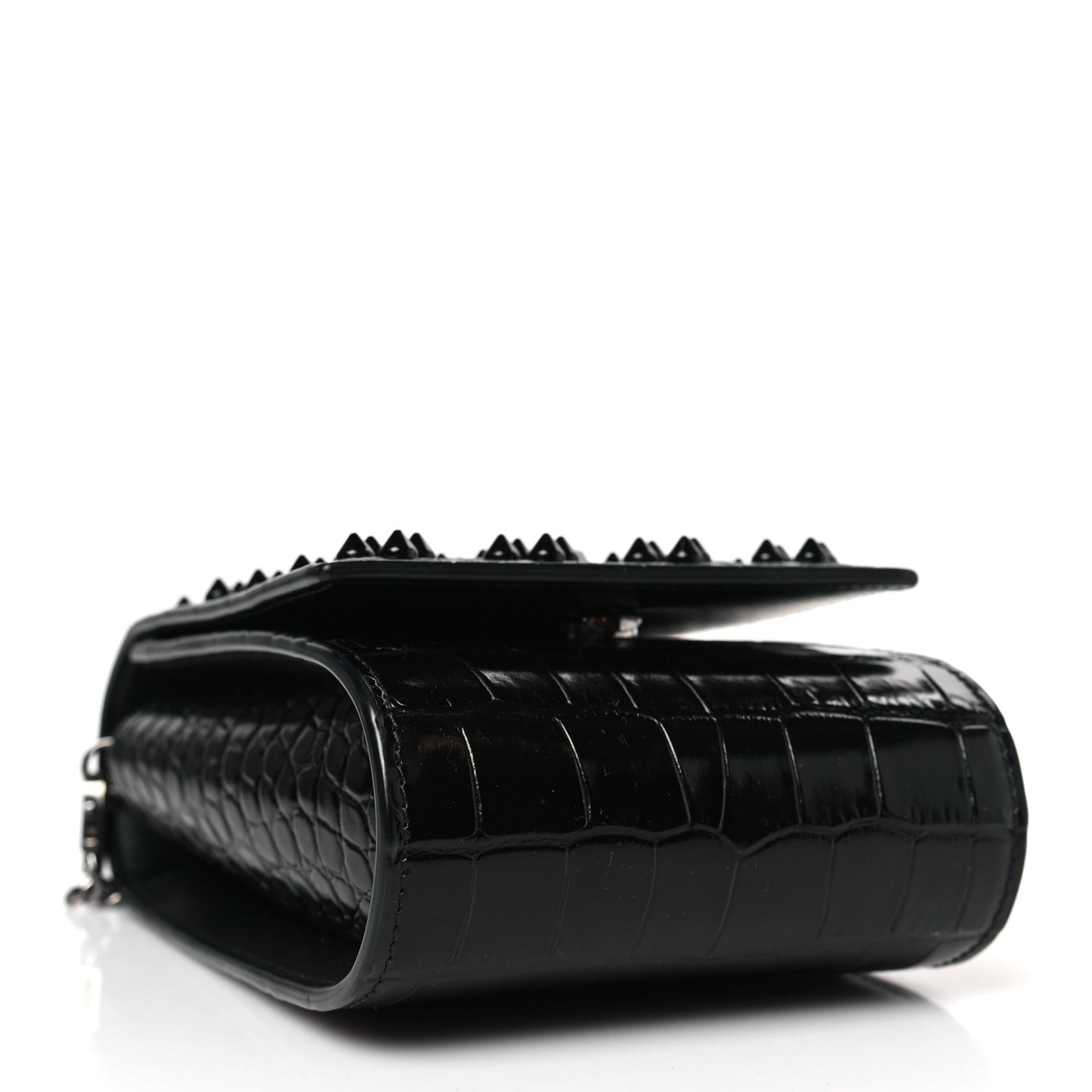 Crocodile Embossed Calfskin Spikes Loubinthesky Paloma Crossbody Phone Case Black