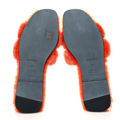 Hermes Woolskin Oran Sandals 38 Orange 5 of 7