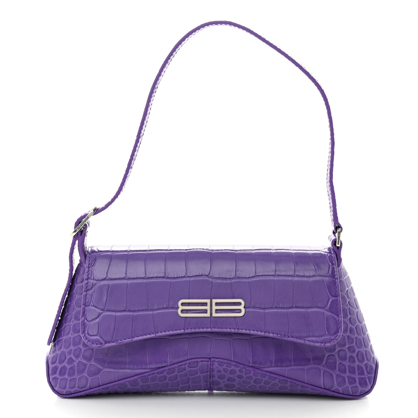 Shiny Super Supple Calfskin Crocodile Embossed Small XX Flap Stretch Bag Purple