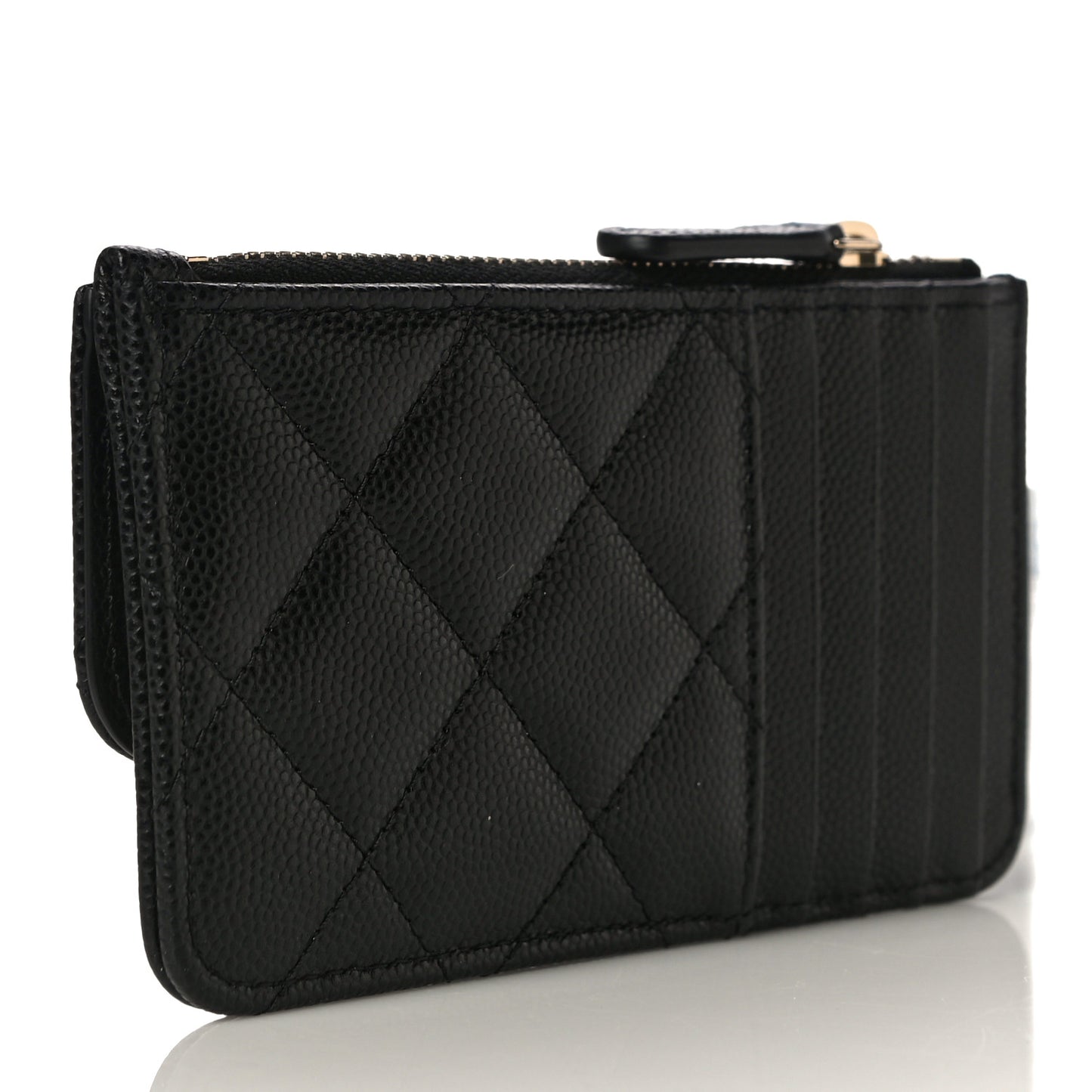 Caviar Quilted Flap Zip Card Holder Black