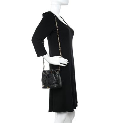 Chanel Shiny Aged Calfskin CC Chain Mini Drawstring Bag Black 2 of 12