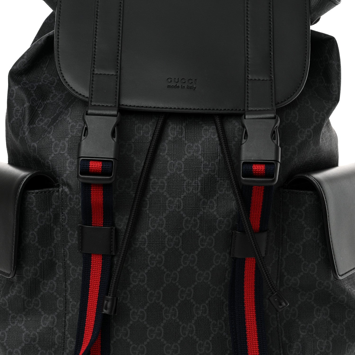 Gucci Soft GG Supreme Monogram Calfskin Web Double Buckle Backpack Black 8 of 11