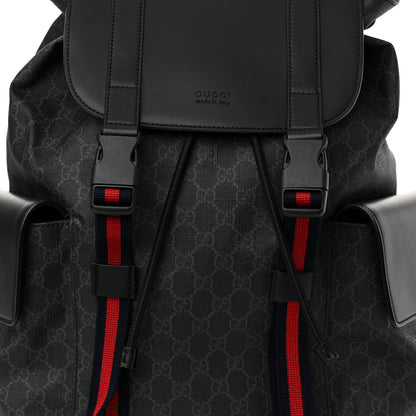 Gucci Soft GG Supreme Monogram Calfskin Web Double Buckle Backpack Black 8 of 11