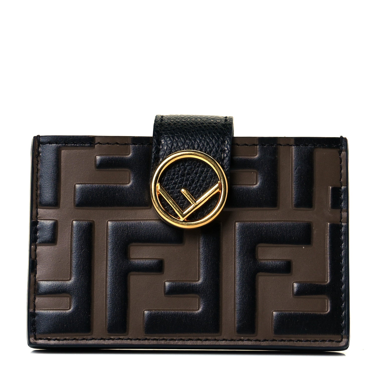 Fendi Vitello Cruise F is Fendi Bi-Color FF 1974 Embossed Gusseted Card Holder Maya Black 1 of 9