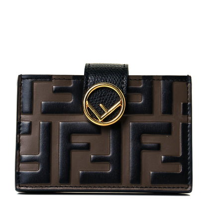 Fendi Vitello Cruise F is Fendi Bi-Color FF 1974 Embossed Gusseted Card Holder Maya Black 1 of 9