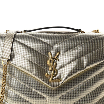 Saint Laurent Metallic Calfskin Y Quilted Small Loulou Monogram Chain Satchel Platino 10 of 10