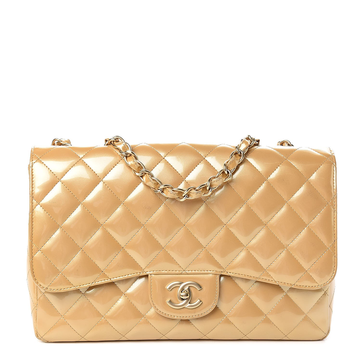 Chanel Patent Quilted Jumbo Single Flap Beige 1 of 12