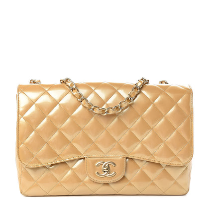 Chanel Patent Quilted Jumbo Single Flap Beige 1 of 12