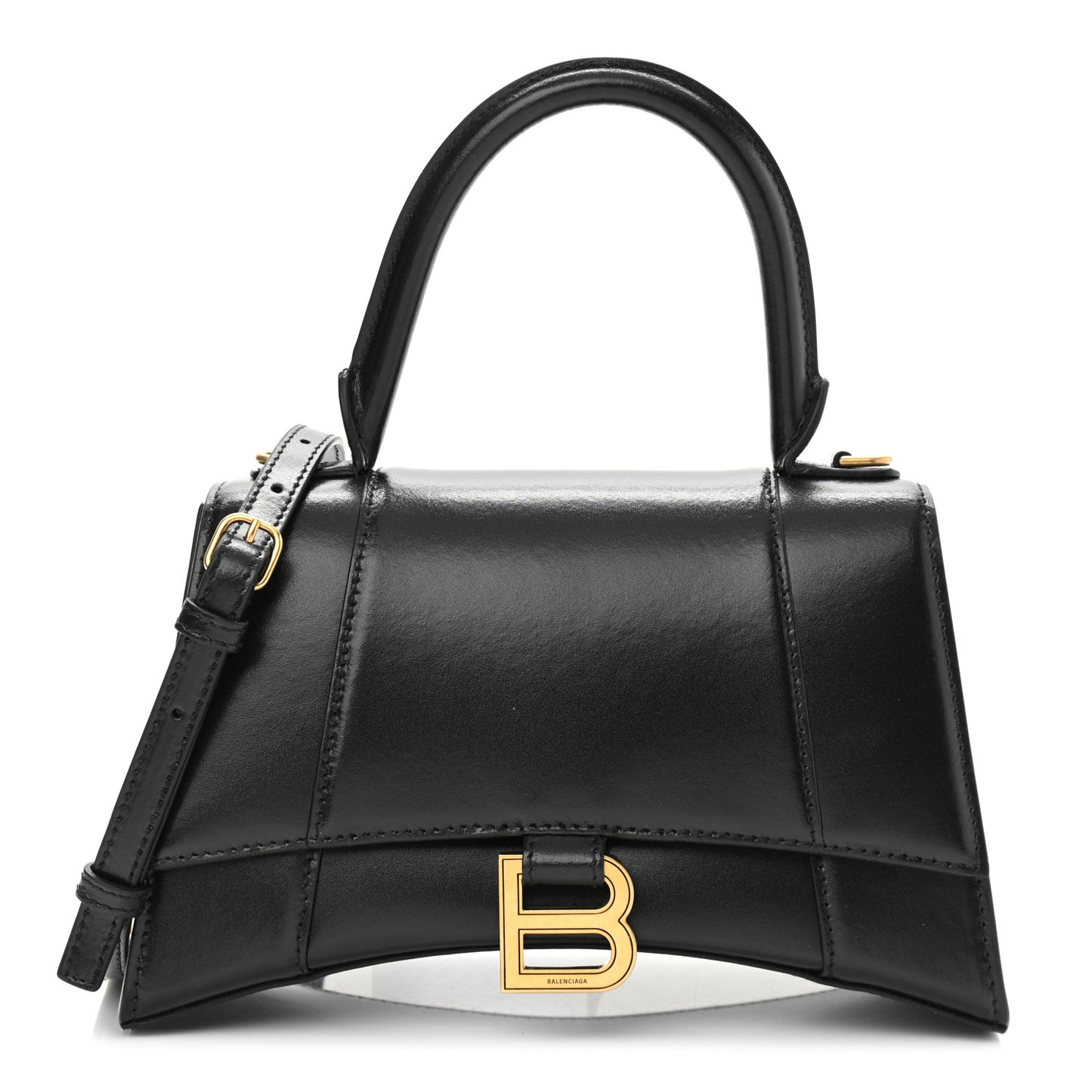 Shiny Box Calfskin Small Hourglass Top Handle Bag Black