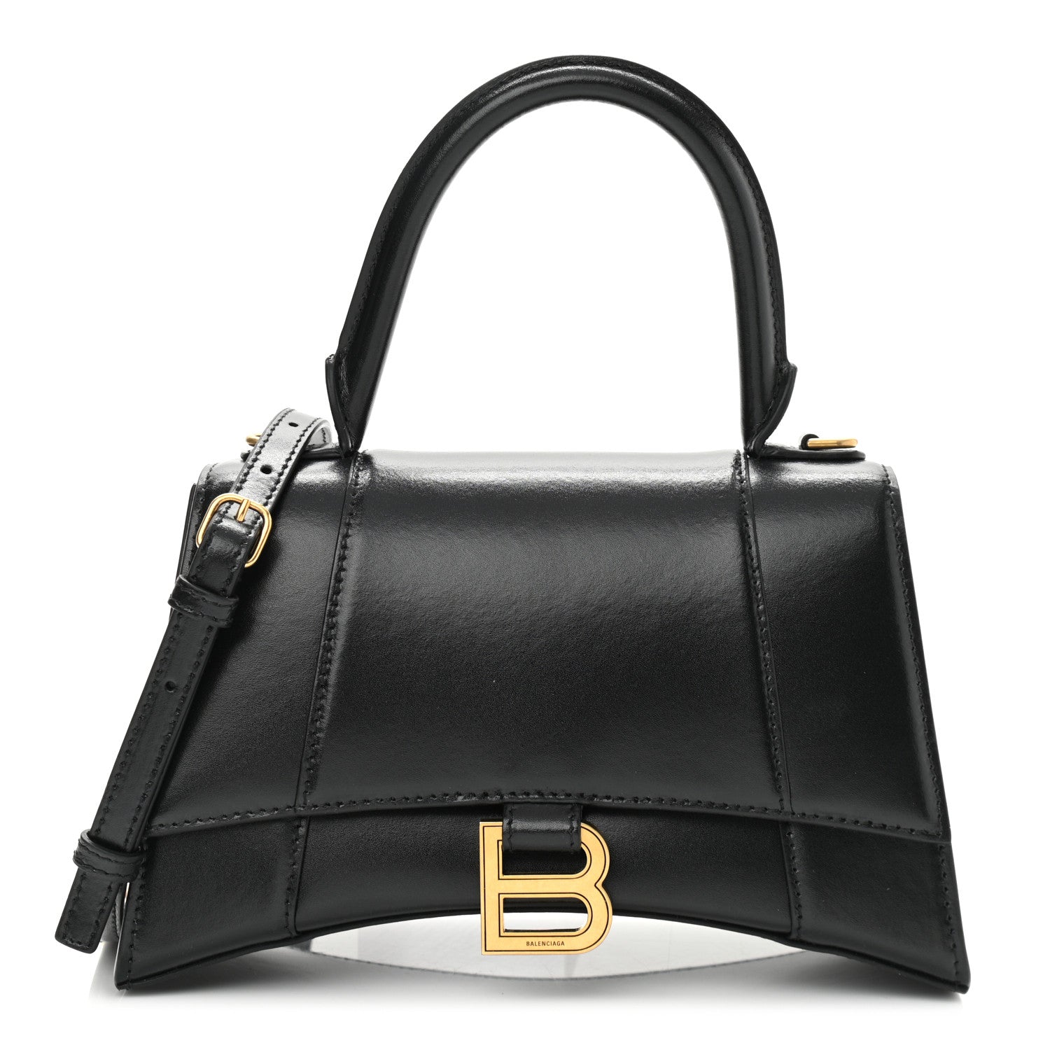 Balenciaga Shiny Box Calfskin Small Hourglass Top Handle Bag Black 1 of 11
