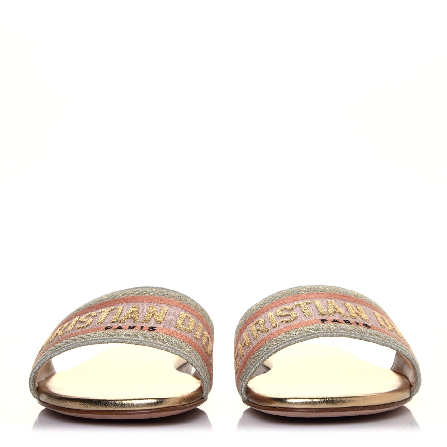 Canvas Lurex Embroidered Dway Flat Slide Sandals 38 Platinum