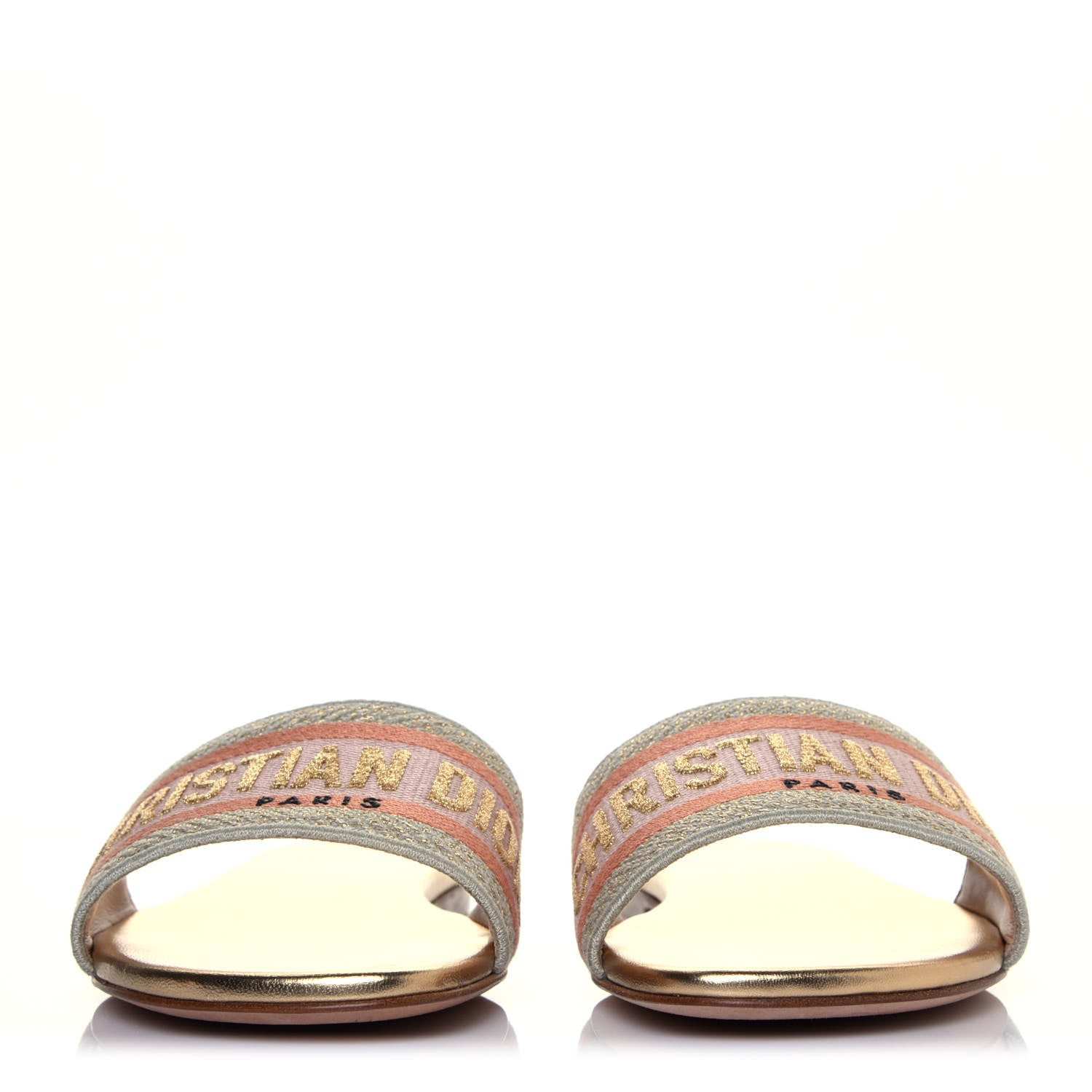 Christian Dior Canvas Lurex Embroidered Dway Flat Slide Sandals 38 Platinum 3 of 16