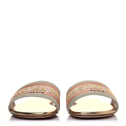 Christian Dior Canvas Lurex Embroidered Dway Flat Slide Sandals 38 Platinum 3 of 16