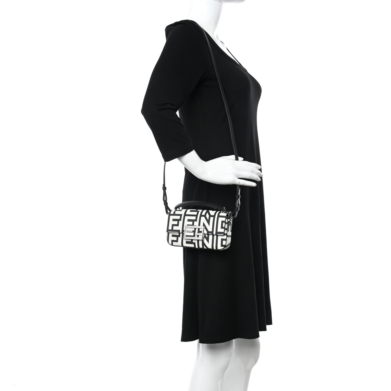 Fendi X MARC JACOBS Nappa Vitello King Logo Print Phone Baguette White Black 2 of 9