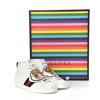 Gucci Calfskin Ayers Web Tiger Removable Patches Mens Ace High Top Sneakers 8.5 White 10 of 10