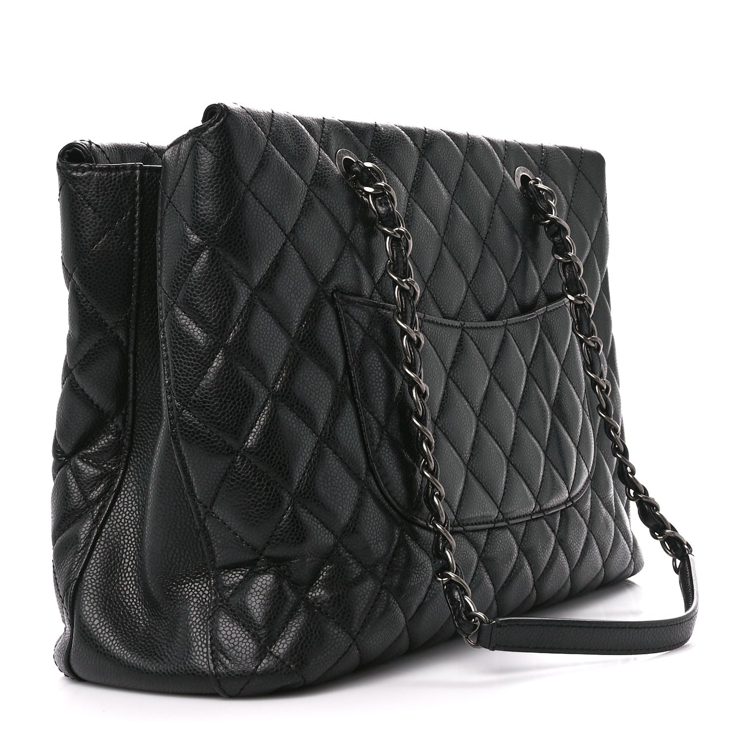 Caviar Quilted City Shopping Tote Black