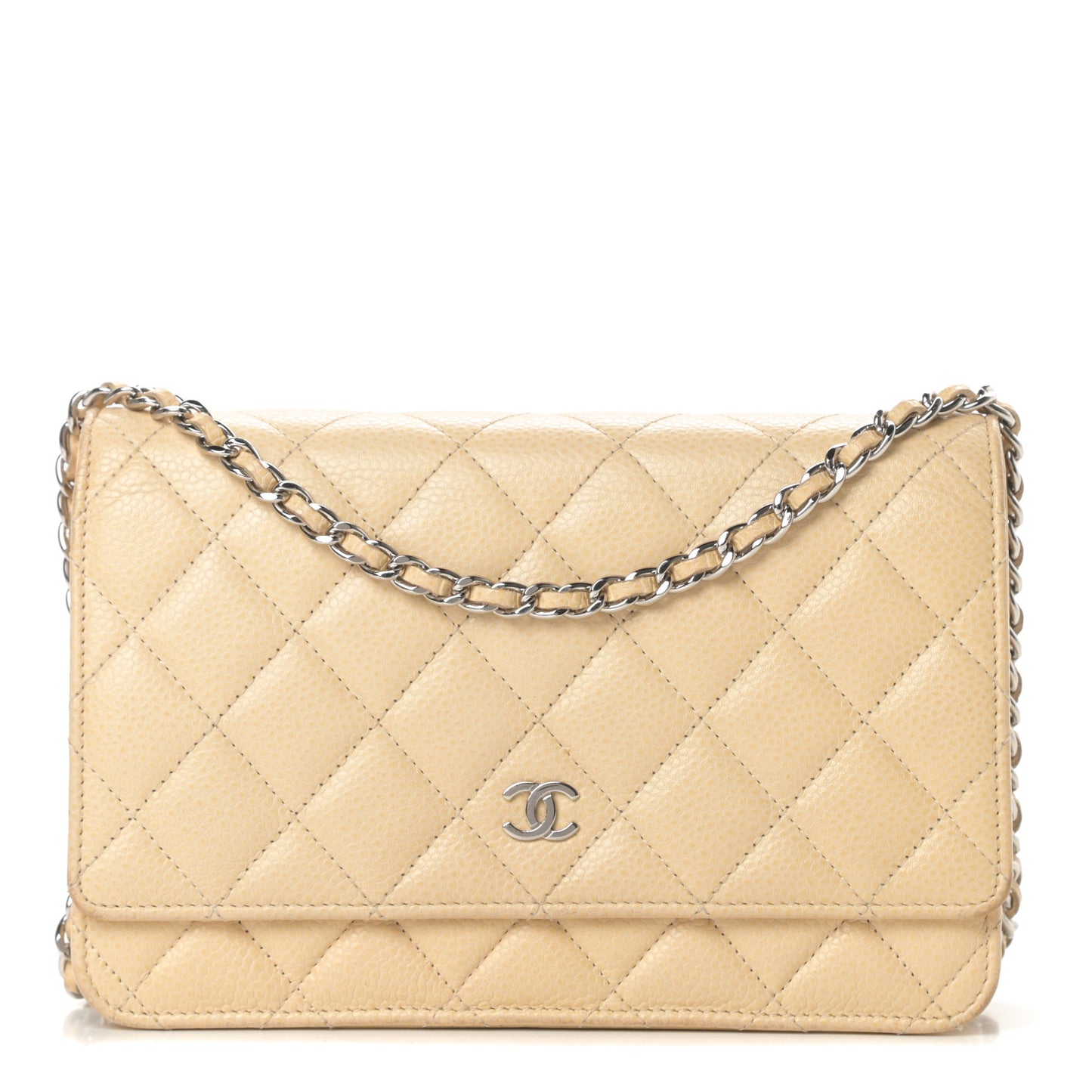 Caviar Quilted Wallet On Chain WOC Beige