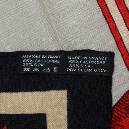 Hermes Cashmere Silk Della Cavalleria GM Scarf 140 Noir Jaune Rouge 5 of 6