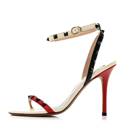 Valentino Garavani Nappa Rockstud Ankle Strap 100mm Sandals 38 Rosso Valentino White Black 1 of 8