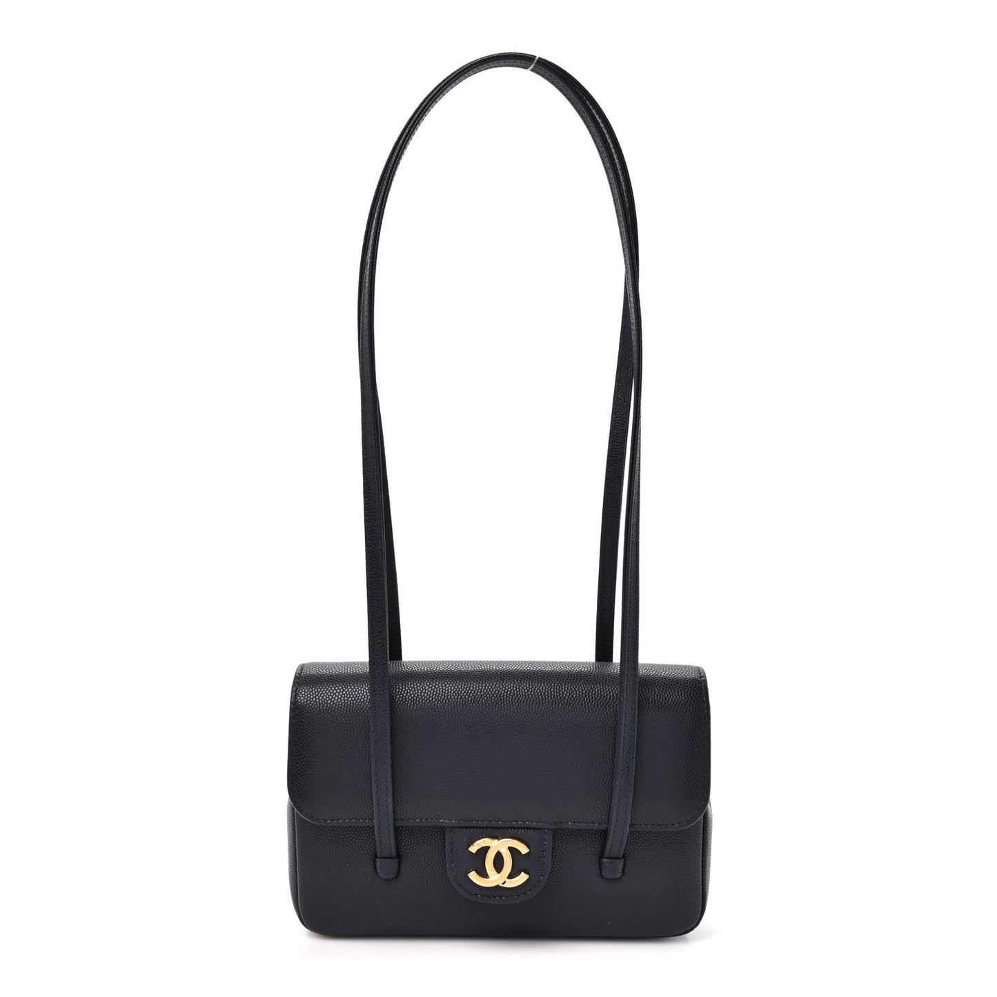 Shiny Caviar Mini Preppy Coco Shoulder Bag Dark Blue