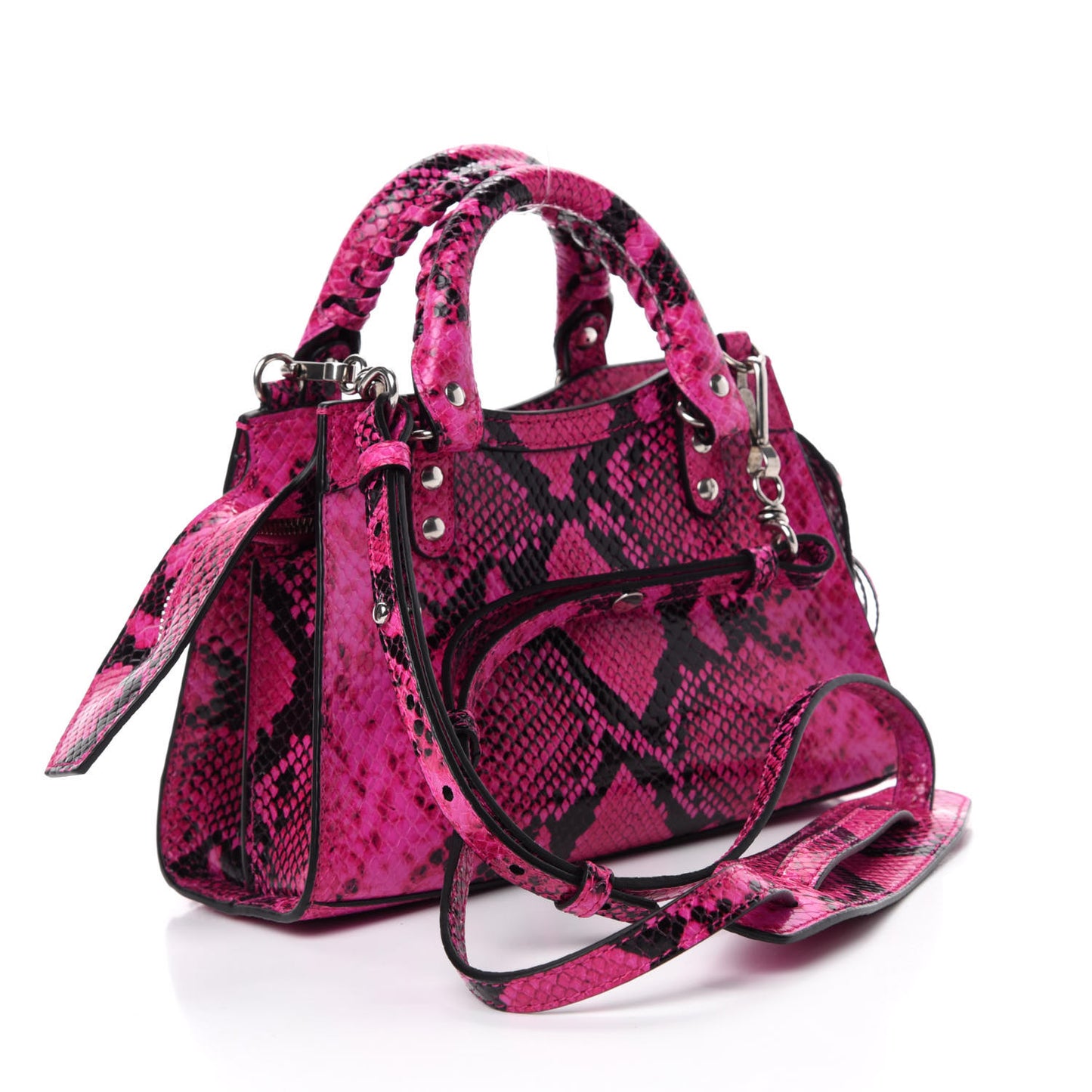 Calfskin Python Effect Neo Classic Silver Hardware Mini City Fuchsia Black