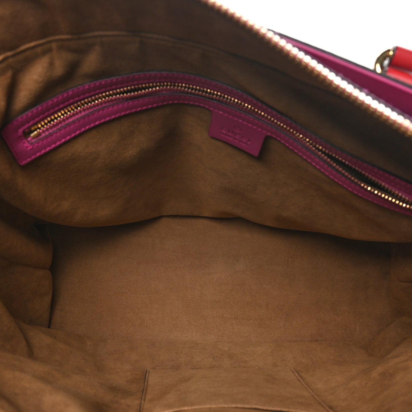 GG Supreme Monogram Medium Zippered Bucket Tote Beige Hibiscus Red New Rosette