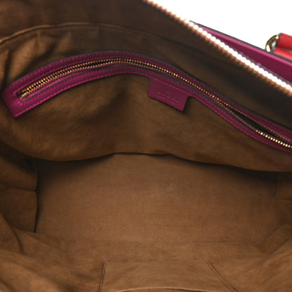 Gucci GG Supreme Monogram Medium Zippered Bucket Tote Beige Hibiscus Red New Rosette 5 of 11