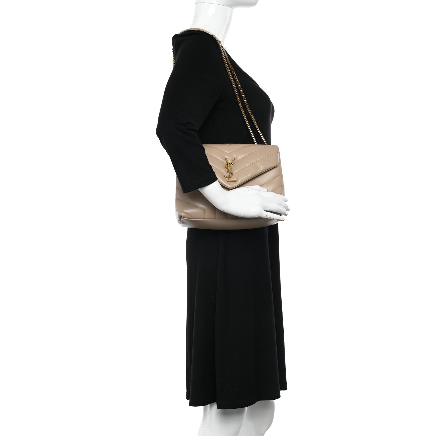Saint Laurent Calfskin Y Quilted Monogram Small Loulou Chain Satchel Dark Beige 2 of 11