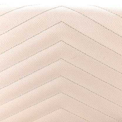 Saint Laurent Grain De Poudre Matelasse Chevron Monogram Envelope Chain Wallet Dove White 10 of 12