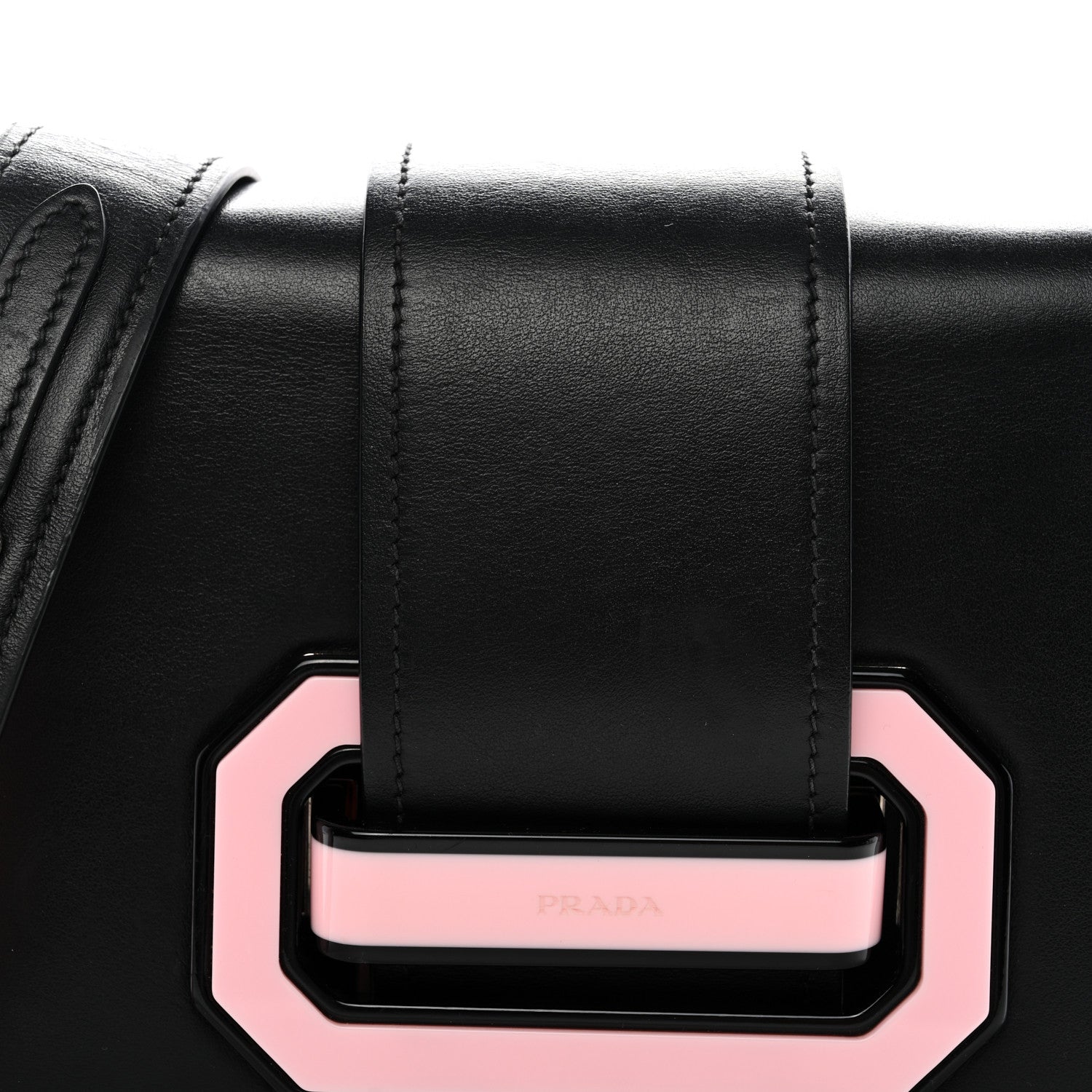 Prada City Calf Plex Ribbon Bag Black Rosa 7 of 9