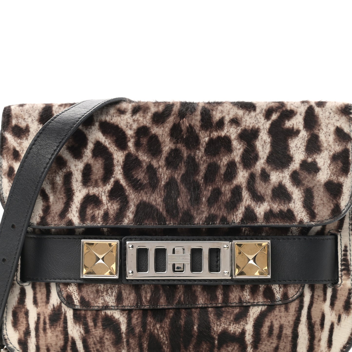 Calf Hair Leopard Print Mini PS11 Classic Shoulder Bag Black