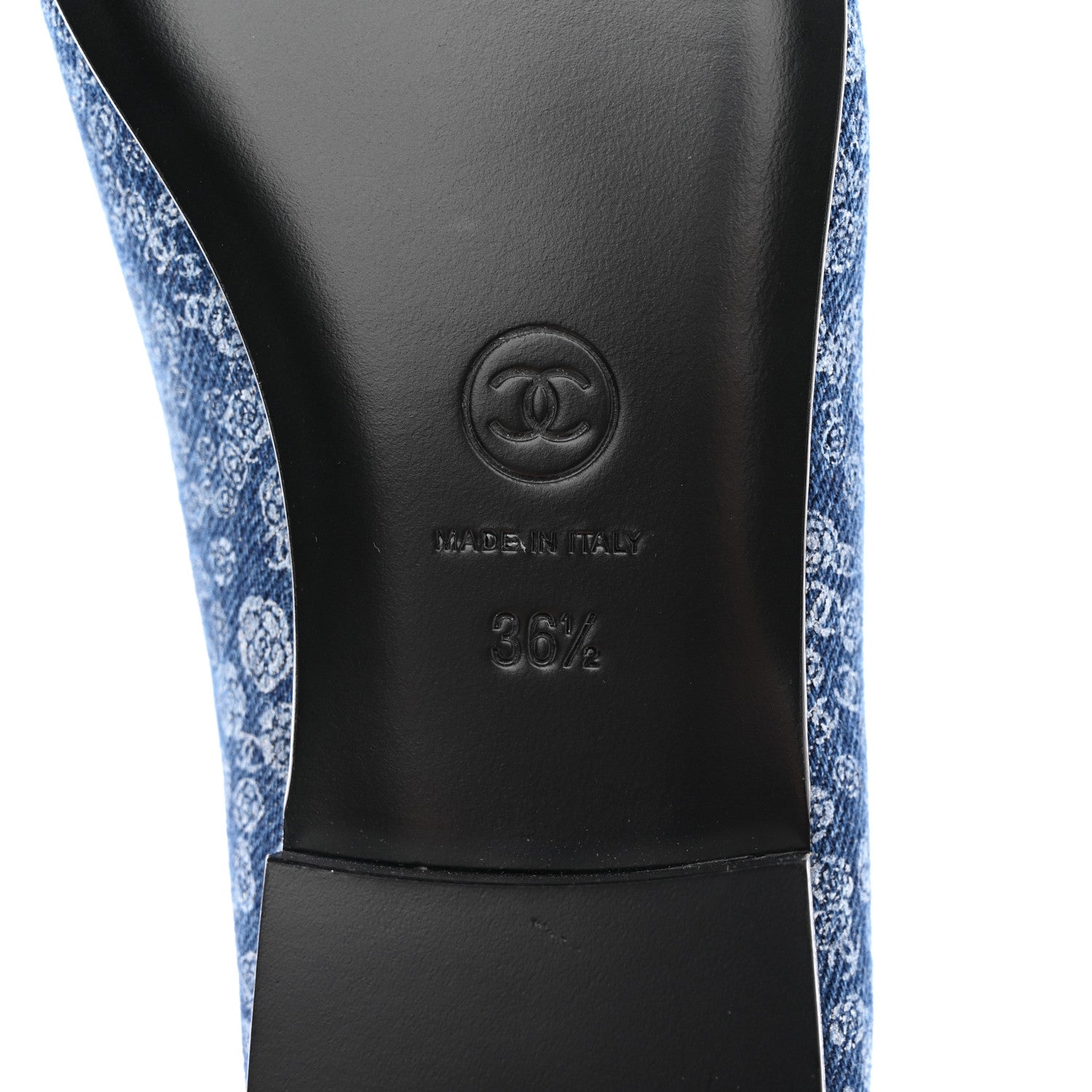 Chanel Denim Camellia Print Ballerina Flats 36.5 Dark Blue 6 of 10