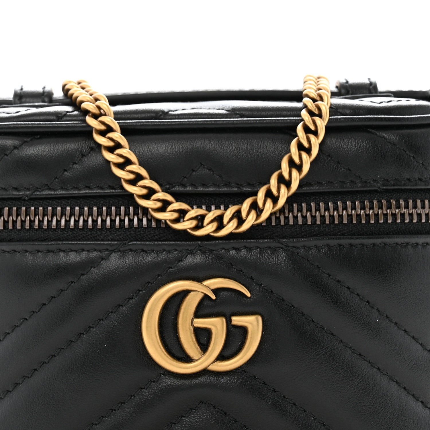 Gucci Calfskin Matelasse Chevron Mini GG Marmont Top Handle Bag Black 8 of 11