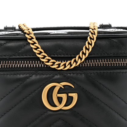 Gucci Calfskin Matelasse Chevron Mini GG Marmont Top Handle Bag Black 8 of 11