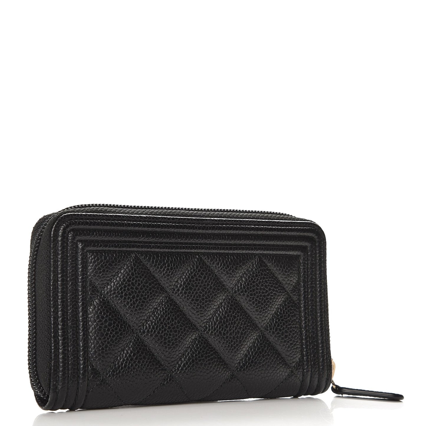 Caviar Quilted Boy Small Zip Around Wallet Black